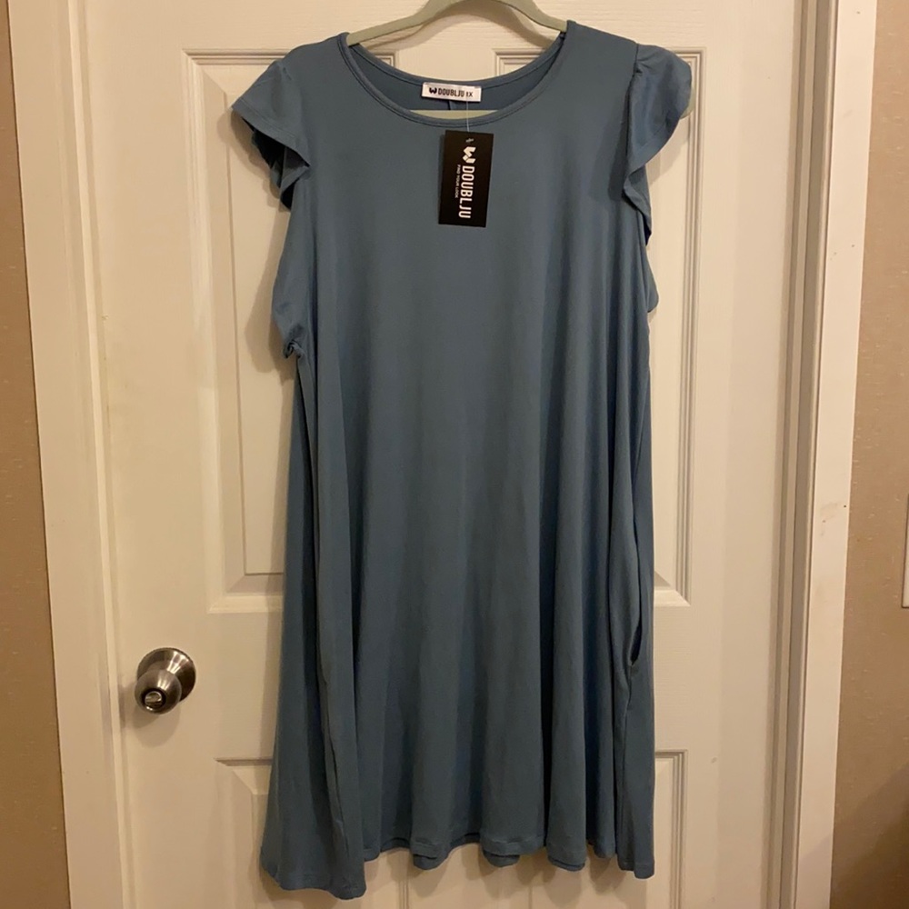 🐘 Ash Blue Ruffled Arms Dress